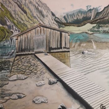 Painting titled "Cabane isolée 2" by Romain Gattone, Original Artwork, Watercolor