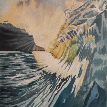 Schilderij getiteld "Vagues de couleur 6" door Romain Gattone, Origineel Kunstwerk, Aquarel