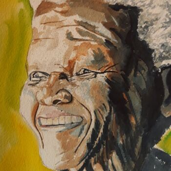 Pintura intitulada "Mandela" por Romain Gattone, Obras de arte originais, Aquarela