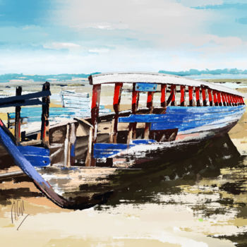 Arts numériques intitulée "epave-bateau-ilot-b…" par Romain Gires, Œuvre d'art originale, Peinture numérique