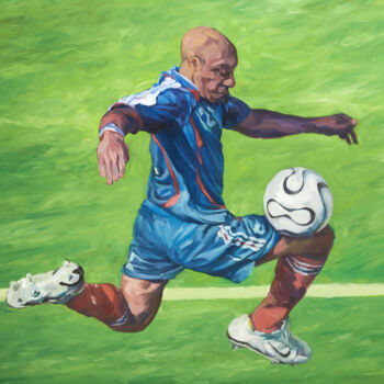 Painting titled "Ball control" by Romain Héjé, Original Artwork, Oil Mounted on Wood Stretcher frame
