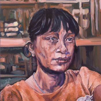 Peinture intitulée "The shopkeeper" par Romain Héjé, Œuvre d'art originale, Huile