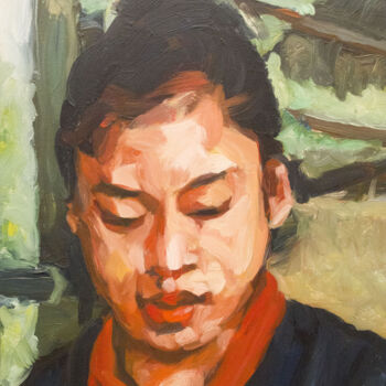 제목이 "Girl from Laos."인 미술작품 Romain Héjé로, 원작, 기름 나무 들것 프레임에 장착됨