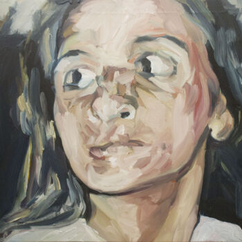 Schilderij getiteld "The scared girl" door Romain Héjé, Origineel Kunstwerk, Olie