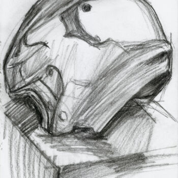 Drawing titled "Casque de motard -…" by Romain Héjé, Original Artwork, Charcoal