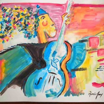 Painting titled "el musician" by Romain Mary, Original Artwork, Gouache