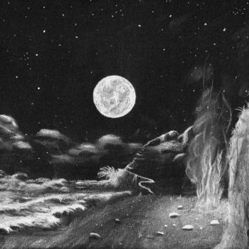 Tekening getiteld "landscape-moon.jpg" door Romain Rousseau, Origineel Kunstwerk, Potlood