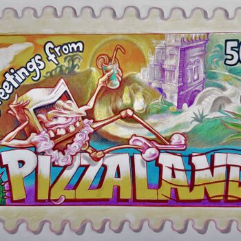 Drawing titled "Greetings from PIZZ…" by Roman, Original Artwork, Ink