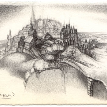 Dessin intitulée "Medieval town" par Roman, Œuvre d'art originale, Crayon