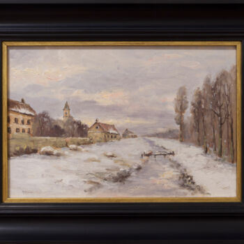 Painting titled "Landscape Oil Paint…" by Roman Divine, Original Artwork, Oil Mounted on Cardboard