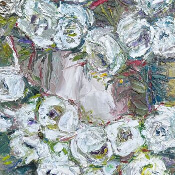 Картина под названием "White roses" - Roman Dub, Подлинное произведение искусства, Масло