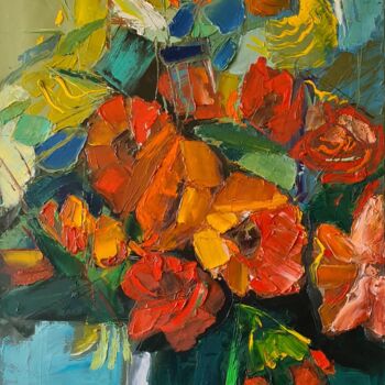 Painting titled "Flowers 2" by Roman Dub, Original Artwork, Oil