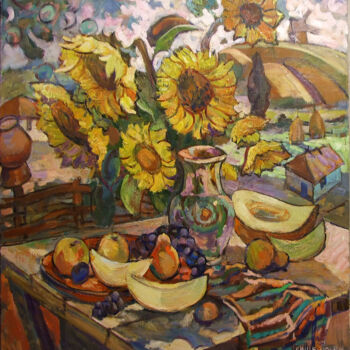 Malerei mit dem Titel "Still life with sun…" von Roman Grischenko, Original-Kunstwerk, Öl