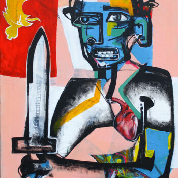 Painting titled "millennial warrior" by Roman Rabyk, Original Artwork, Acrylic Mounted on Wood Stretcher frame