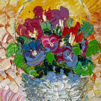 Painting titled "flower basket" by Roman Sleptsuk, Original Artwork, Oil