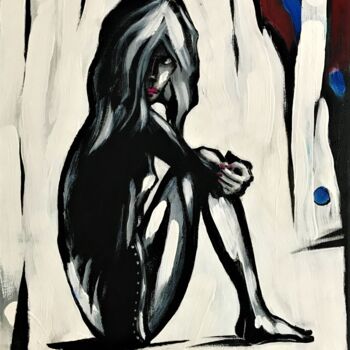 Painting titled "When woman is hurt" by Roman Sleptsuk, Original Artwork, Acrylic