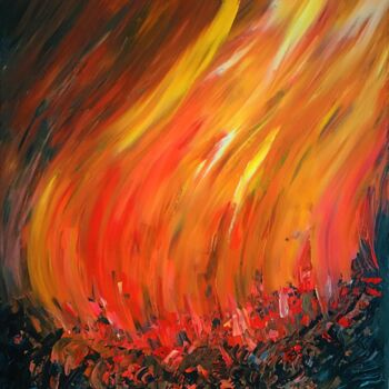 Pittura intitolato "The heat of the fire" da Roman Sleptsuk, Opera d'arte originale, Olio