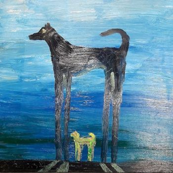 Картина под названием "две собаки" - Роман Калюжный, Подлинное произведение искусства, Масло