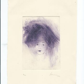 Druckgrafik mit dem Titel "Gravure visage voil…" von Romana, Original-Kunstwerk, Monotypie