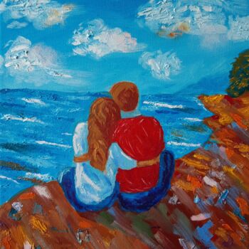 Painting titled "Happy couple by the…" by Romana Teluk, Original Artwork, Oil