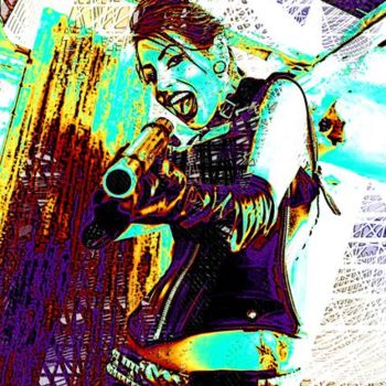 Digital Arts titled "Girl with gun 07" by Roman Drea, Original Artwork, Digital Painting