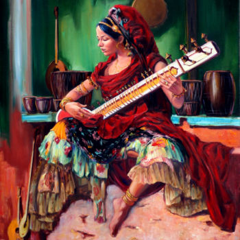 Schilderij getiteld "India, the music of…" door Roman Fedosenko, Origineel Kunstwerk, Olie