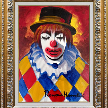 Painting titled "The Clown - Italian…" by Romano Mussolini, Original Artwork, Oil Mounted on Wood Stretcher frame