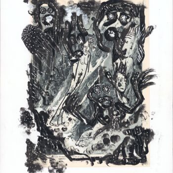 Dessin intitulée "Aiguilles, griffes…" par Romano Valsky, Œuvre d'art originale, Encre