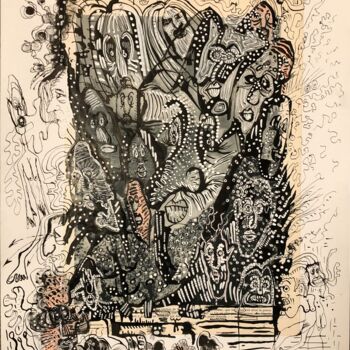 Рисунок под названием "Émeutes en marge" - Romano Valsky, Подлинное произведение искусства, Чернила