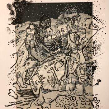 Desenho intitulada "Calavera déglinguée…" por Romano Valsky, Obras de arte originais, Tinta