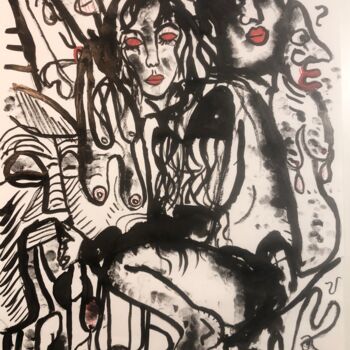 Dessin intitulée "Douceurs noires" par Romano Valsky, Œuvre d'art originale, Encre