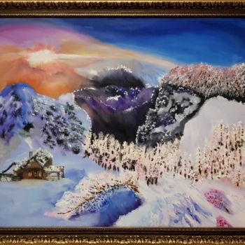 Картина под названием "Морозное утро в гор…" - Владимир Романов, Подлинное произведение искусства, Масло Установлен на Дерев…