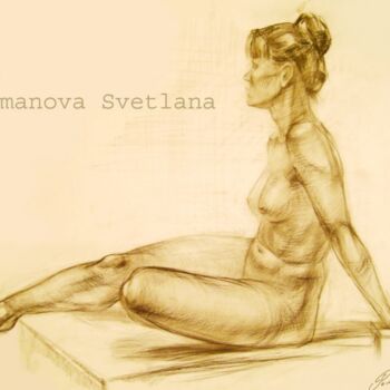 Dessin intitulée "обнаженная сидящая…" par Romanova Svetlana - Art, Œuvre d'art originale, Autre