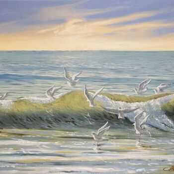 Pittura intitolato "Seagulls" da Romans Ivanovskis, Opera d'arte originale, Olio