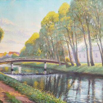 Картина под названием "View with the river" - Romans Ivanovskis, Подлинное произведение искусства, Масло