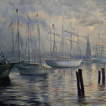 Картина под названием "View from the port" - Romans Ivanovskis, Подлинное произведение искусства, Масло