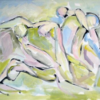 Painting titled "figures-under-the-s…" by Romen Stoilov, Original Artwork, Oil