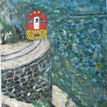 Painting titled "TREM NA SERRA DO MAR" by Romeo Zanchett, Original Artwork, Enamel