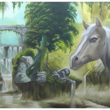 Schilderij getiteld "Horse" door Romeo Schitco, Origineel Kunstwerk, Olie