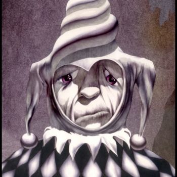 Painting titled "Sad Clown" by Romeo Schitco, Original Artwork, Oil
