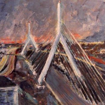 Schilderij getiteld "Zakim Twilight" door Romina Diaz-Brarda, Origineel Kunstwerk