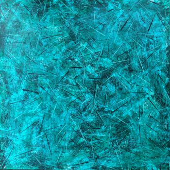 Painting titled "Green Cosmos" by Romros, Original Artwork, Acrylic Mounted on Wood Stretcher frame