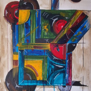 Peinture intitulée "géométrie" par Romu, Œuvre d'art originale, Acrylique