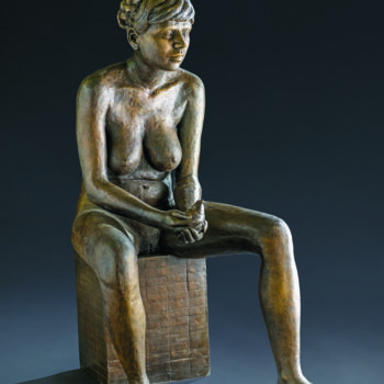 Sculpture titled ""   Girl with a bir…" by Romuald Wisniewski, Original Artwork, Metals
