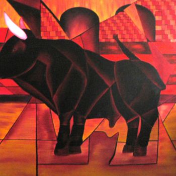 Pintura titulada "Toro Bravo" por Romuald Canas Chico, Obra de arte original, Oleo