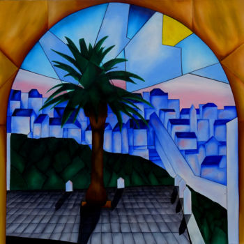 Painting titled "Pueblo Andaluz" by Romuald Canas Chico, Original Artwork, Oil