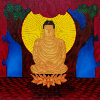 Painting titled "Bouddha" by Romuald Canas Chico, Original Artwork, Oil