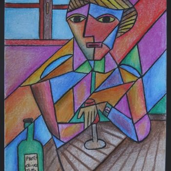 Drawing titled "Autour d'un verre" by Romuald Canas Chico, Original Artwork