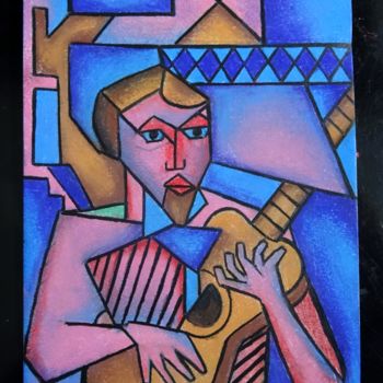 Dessin intitulée "L'homme et sa guita…" par Romuald Canas Chico, Œuvre d'art originale, Pastel
