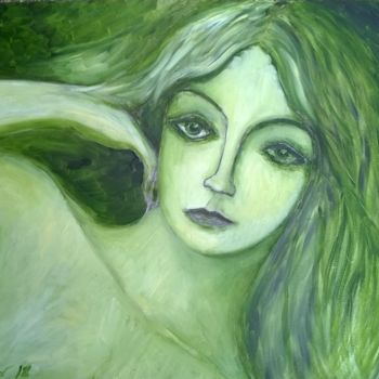 Painting titled "Vert absinthe 2" by Romuald Gamelin, Original Artwork, Oil